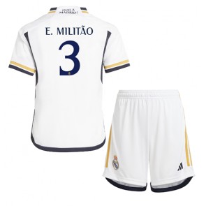 Real Madrid Eder Militao #3 Koszulka Podstawowych Dziecięca 2023-24 Krótki Rękaw (+ Krótkie spodenki)